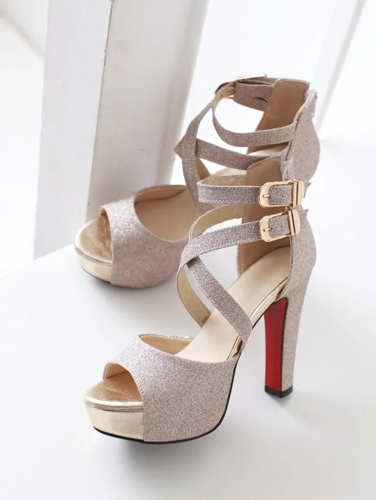 Women's Sandals Summer New Style Fashion Fish Mouth Open Toe Buckle Thick Heel High Heel Women's Shoes Plus Size 33-43 High 11cm