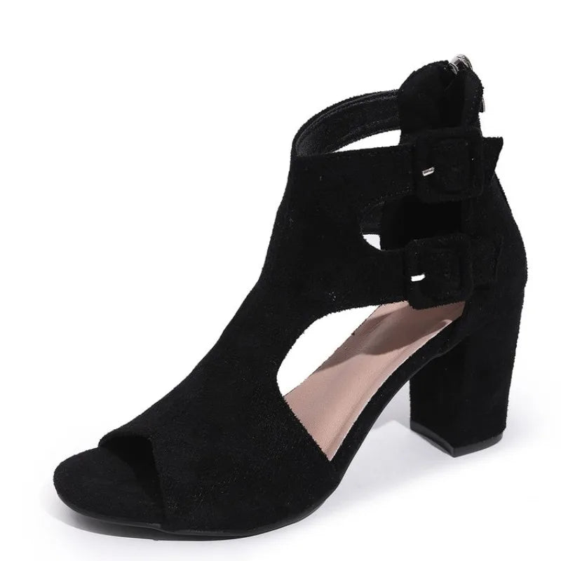Fashion Square Toe Open Toe One Strap Non-slip Wear-resistant Temperament High Heels Women's Block Heel Sandals