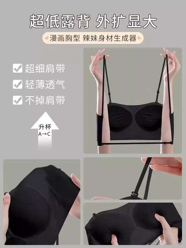 MOYISU Anti Slip Halter Bra for Small Chest, Push Up Enhancer Pads Rounded Shape, Invisible Seamless Cover No Show Lift Bralette
