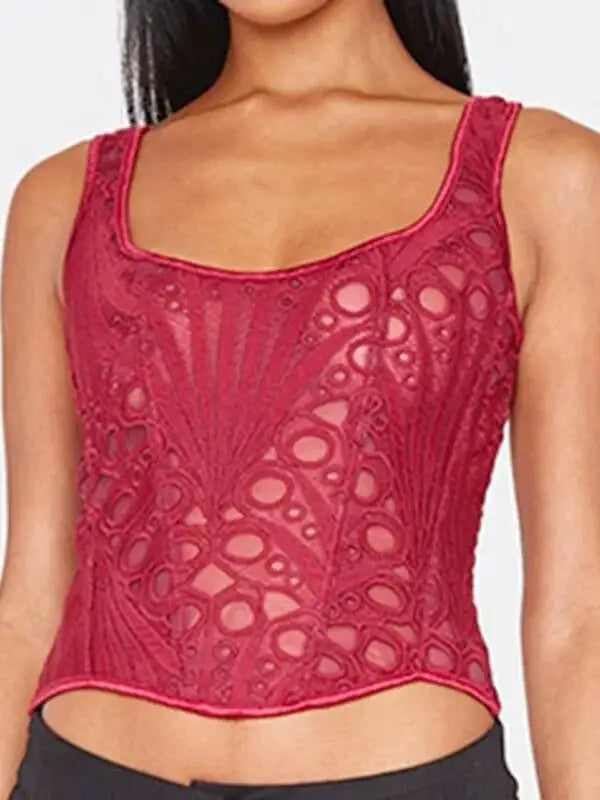 Lace Double Layer Fitted Corset Casaul Style Waist Trainer Mesh Solid Color Hollow Out Backless Suspenders Sleeveless Top CSSX