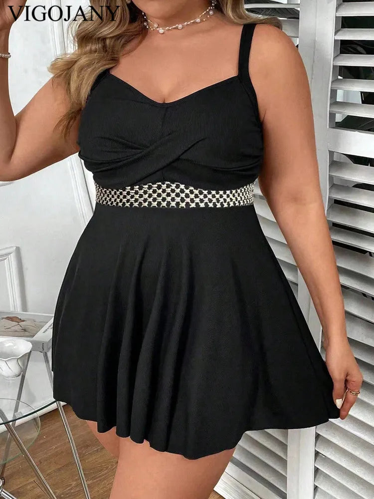 VigoJany 2026 Black Strapped Plus Size Swimwear Women Cross Push Up Large One Piece Swimsuit Backless Summer Chubby Bathing Suit
