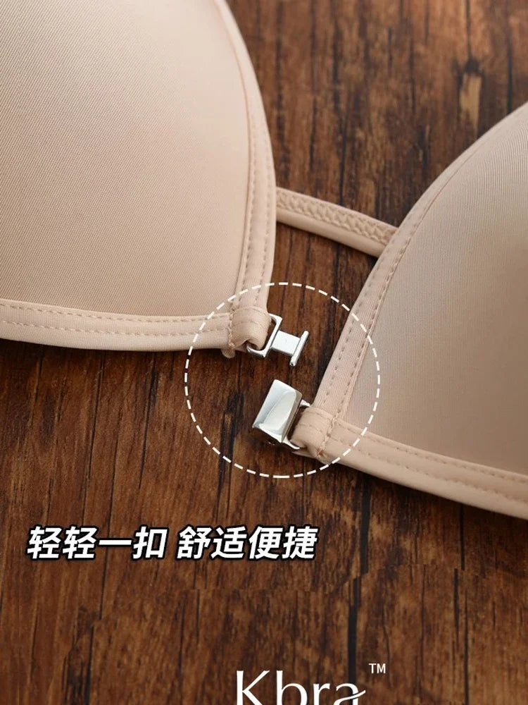 MOYISU French Style Triangle Bra Thin Strap Halter Neck Invisible Front Fastening Elegant Wireless Bralette Sophisticated AB Cup