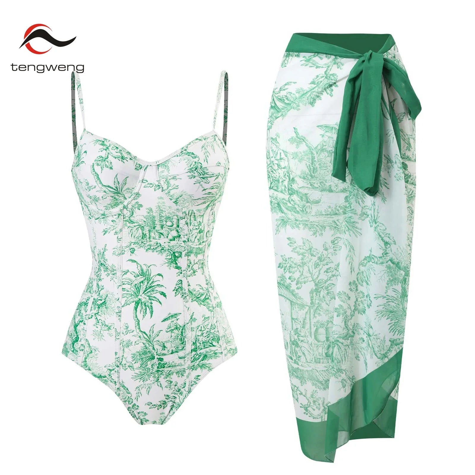 2024 Sexy Women Push Up One Piece Swimwear Girl Bikini Swimsuit White Print Summer Beach Skirt Bathing Suit Dress