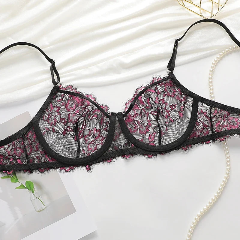 New Sexy Lace Floral Lingerie Set Women Underwear Transparent Bra Party Sets Lace Lingerie Bra Set Underwear Set S-XL Size YS028