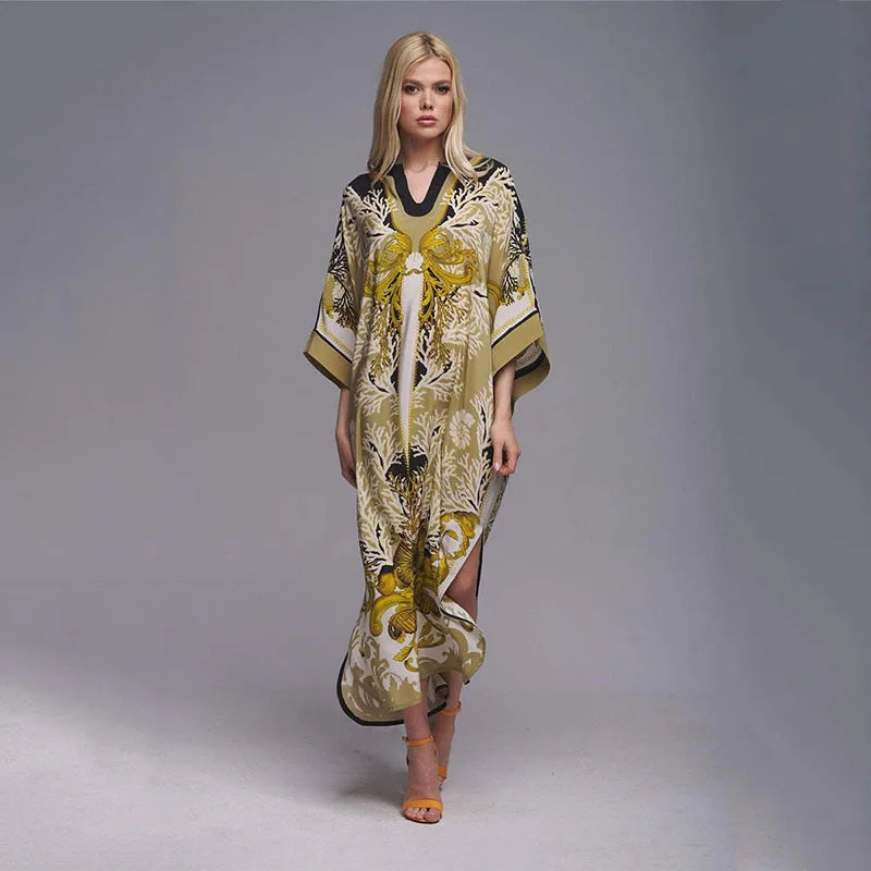 2026 Women Swimsuit Beach Cover Up dress Sleeve Kaftan Beach Tunic Long Pareos Bikinis Cover ups Summer Robe Plage Beachwear