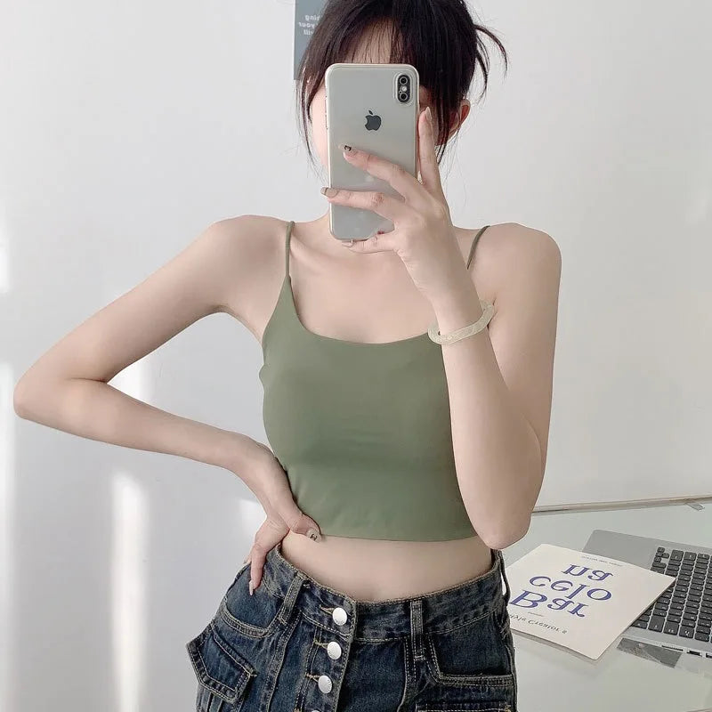 Summer Bra Top Sexy Women Ice Silk Crop Top Seamless Tube Tops Camisole Underwear Korean Fashion Solid Padded Bralette Vest