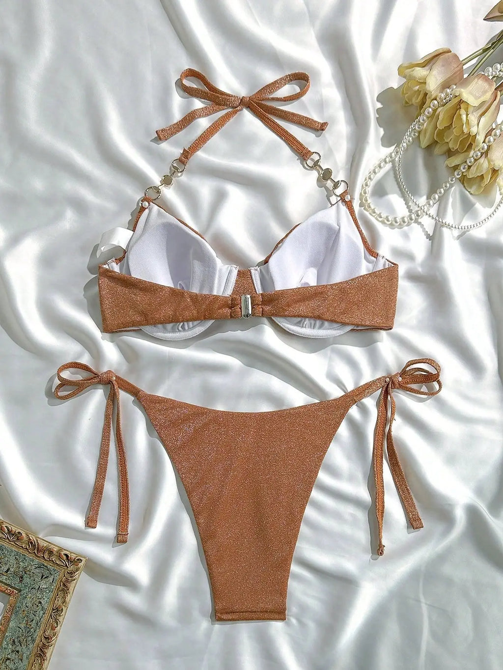 sexy giltter brown push up halter bikinis sets two pieces thong swimsuits Swimwear conjunto de bikini tankini beachwear biquini