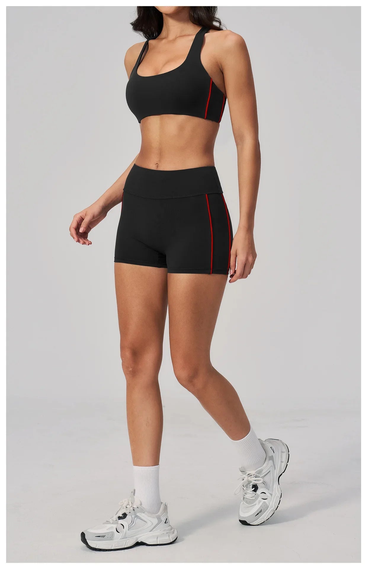 Quick Drying Shaved Tight Yoga Suit for Women Color Contrast Slim Sports Bra High Waist Shorts Running Fitness Suits Tracksuit