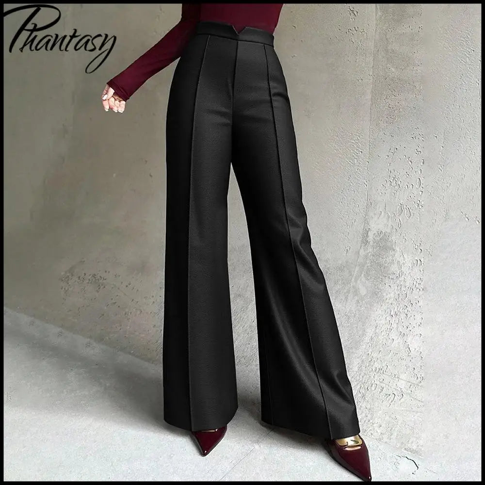 Women's Black High-Waisted Suit Pants Draped Slim-Fit Versatile Workwear for Lady Spring Autumn High-Waisted Straight-Leg Pants