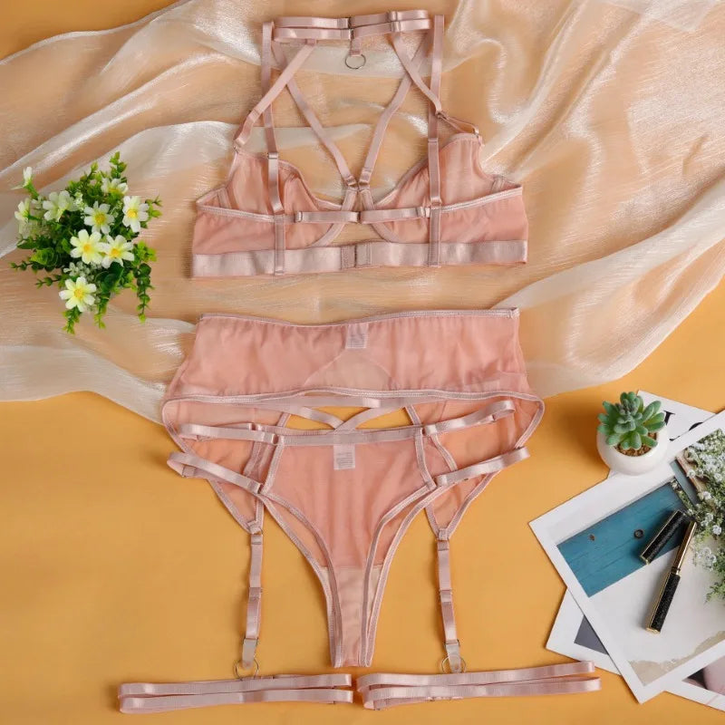 Toucheart Fantasia Lingeries Sexy Female Seamless Bra Kit Push Up Tulle Transparent Underwear Suspenders Complete Lace Bra Sets