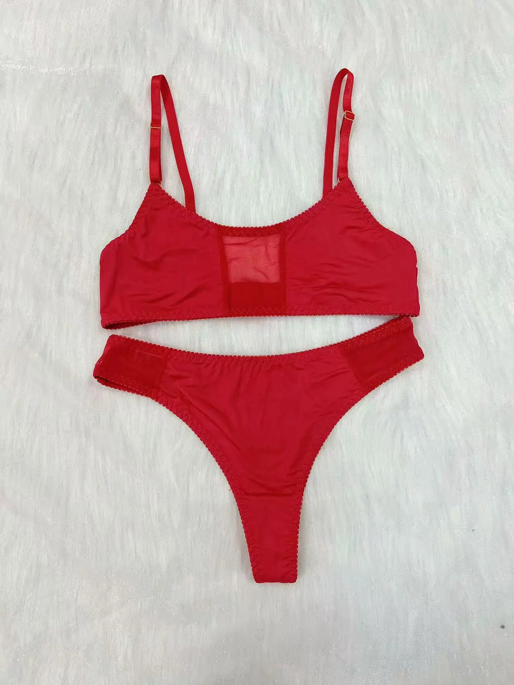 Ladies Smooth Comfortable Thin Underwear Women Sexy Nightwear Inner Solid Color Sleep Underwear Bra Set