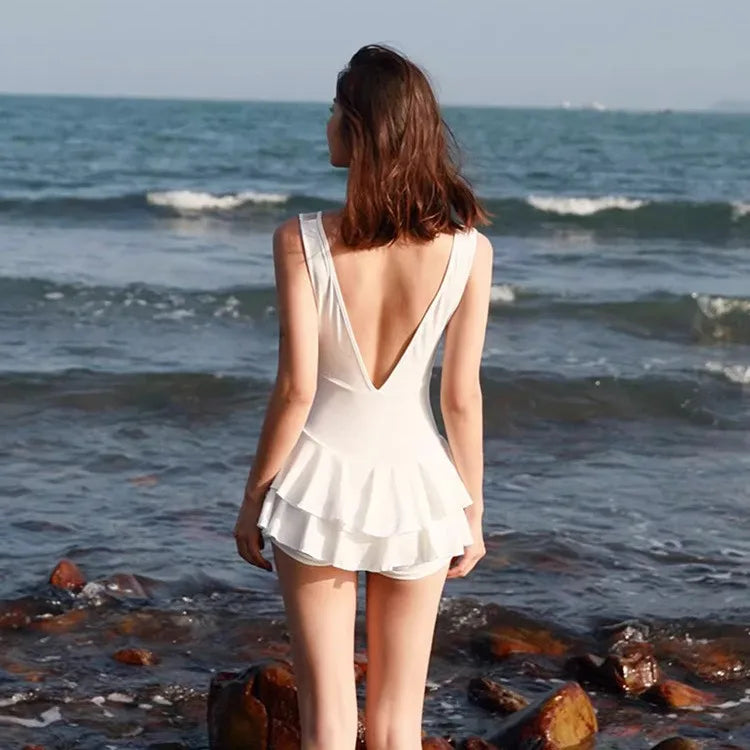 New One-piece Solid Color Swimsuit with Exposed Back and Sexy Suspender for Slimming Beach Hot Spring and Beach Women's Swimsuit
