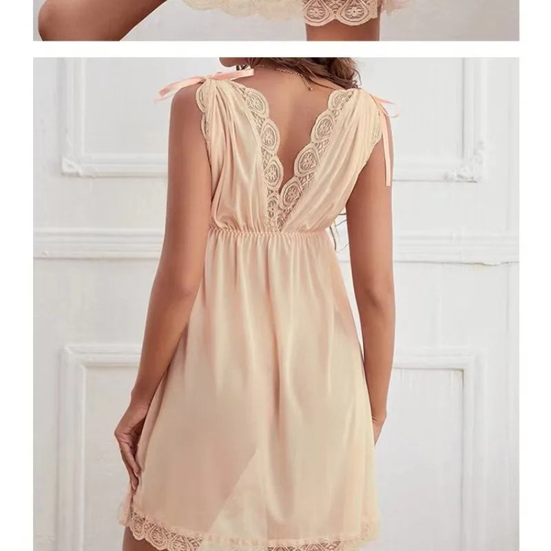 Lingerie  Add Sexy Deep V Slip Nightdress Lace Hot Seductive Sex Pajamas Women Big Chest Nightdress  Summer Dress