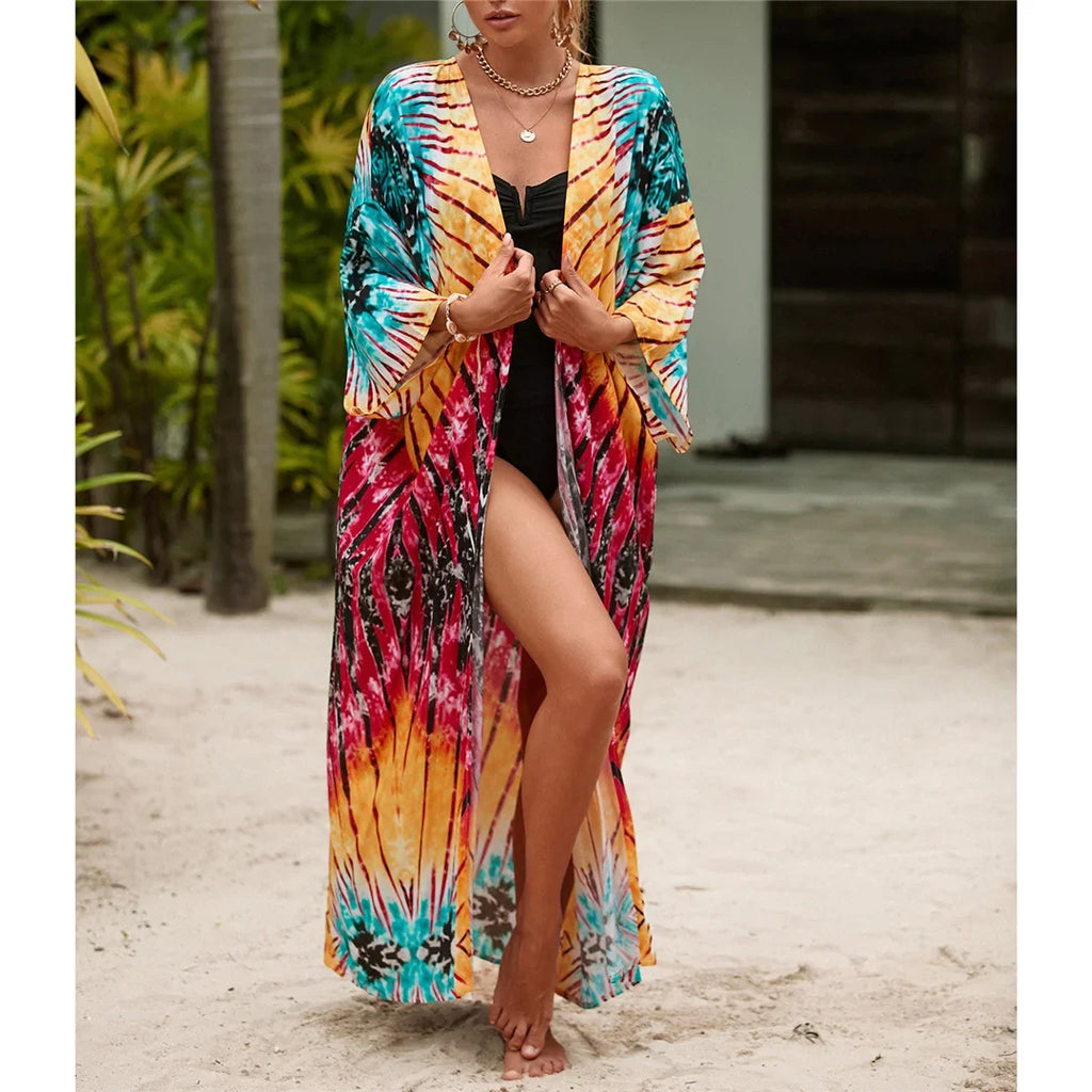 13 Colors Printed With Belt Crochet Knitted Tunic Beach Cover Up Cover-ups Beach Dress Beach Wear Beachwear Female Women K7201