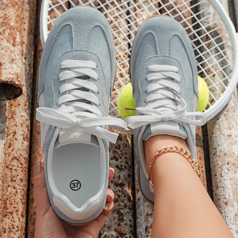 Comfortable Mixed Color Lace Up Tennis Sneakers Women Spring Anti Slip Soft Sole Flat Shoes Woman Round Toe Sports Walking Shoes