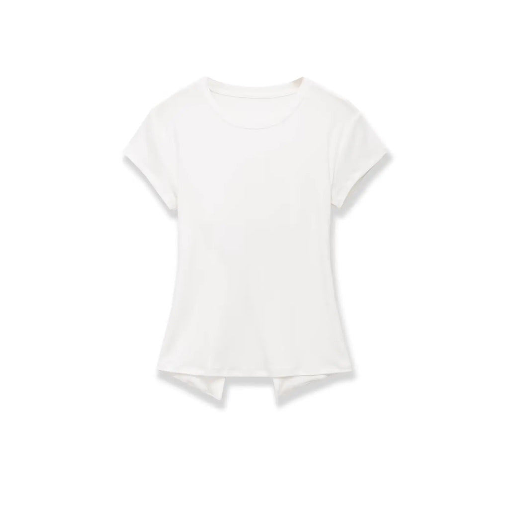 Women's Fashion Casual Short-Sleeve Round-Neck Tight-Fitting Top White Short Sleeve T Shirt Crew Neck Back Slit Casual Top P5RN