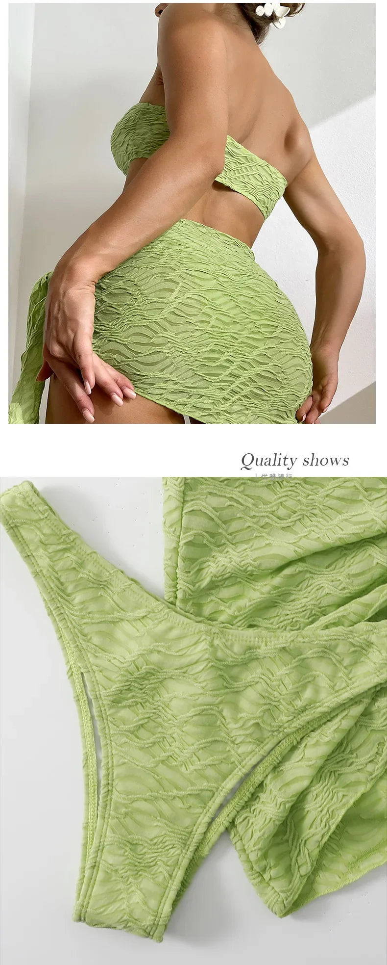 New Strapless Bikini Set Women Hollow Out Sexy Beachwear Sexy Lace Up Cover-Ups Wrap Skirt Summer New Fashion Bathing Suit