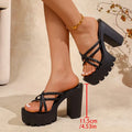 Woven Strap Chunky High Heel Sandals Women 2026 Summer Pu Leather Super High Heeled Sandles Woman Plus Size 43 Platform Slippers