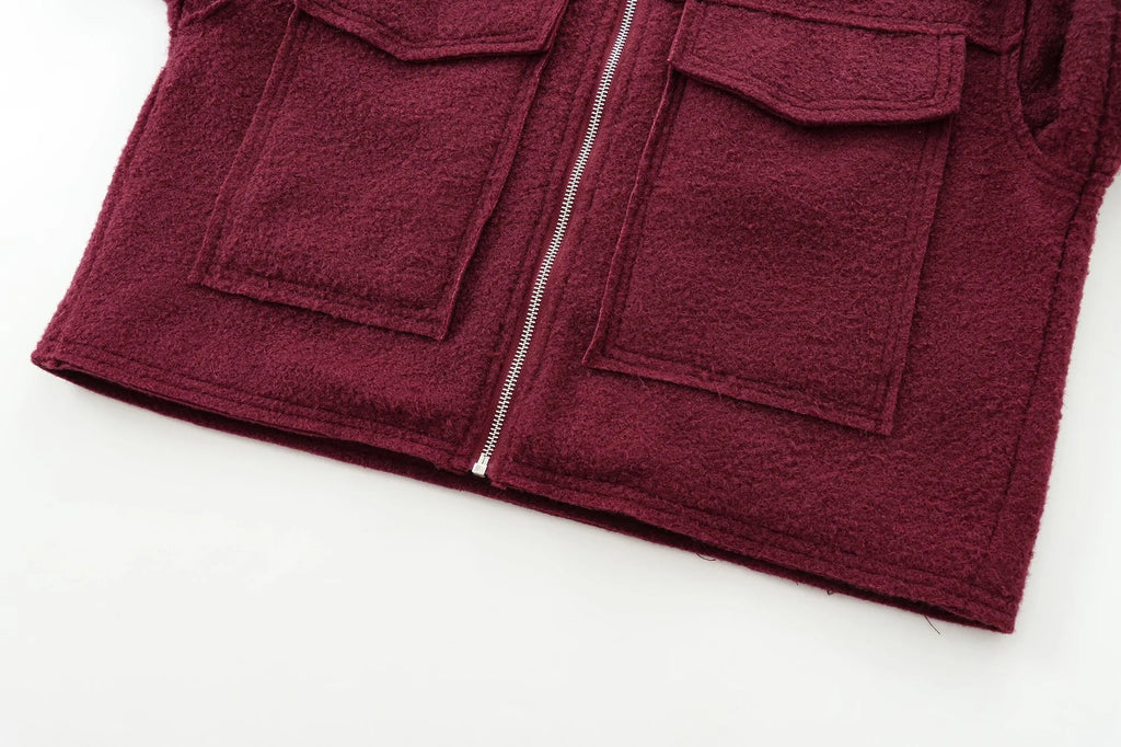 Foridol Autumn Winter Thick Burgundy Coat Jacket Women Zip Closure Turn Down Collar Short Jacket Veste Casual Angola Red Coat