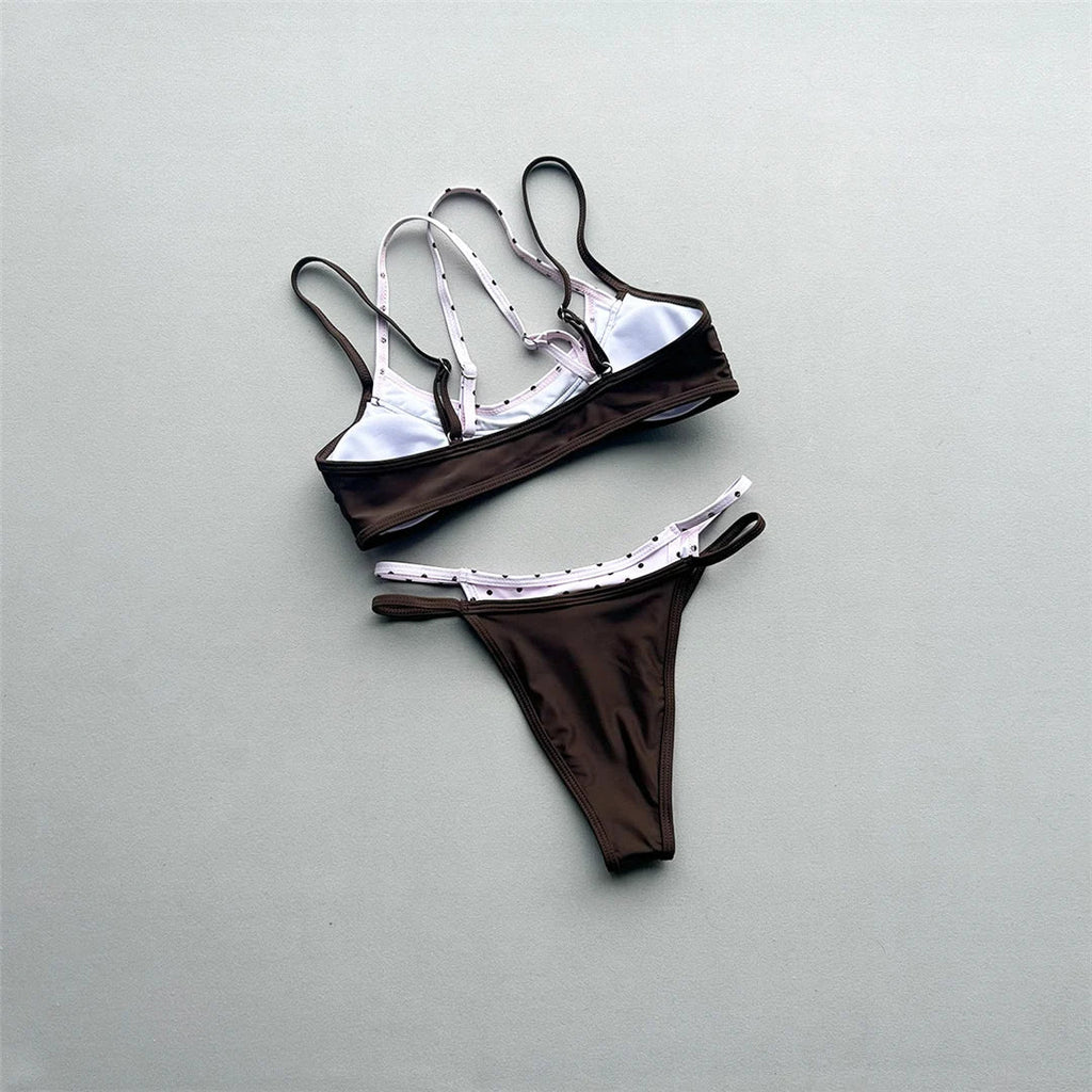 2026 Splicing Polka Dots Bikini Women Swimwear Female Swimsuit Two-Pieces Bikini Set High Cut Leg Bather Bathing Suit Swim V8172