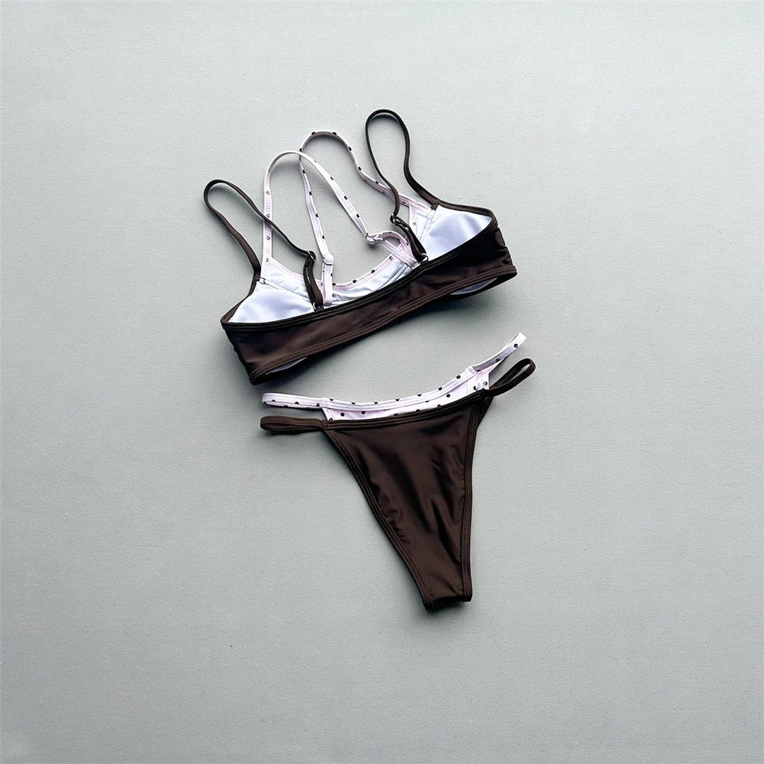 2026 Splicing Polka Dots Bikini Women Swimwear Female Swimsuit Two-Pieces Bikini Set High Cut Leg Bather Bathing Suit Swim V8172
