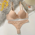solid color daily 2-piece women's underwear set 3/4 cup paired with sexy thongs simple and comfortable Lingerie B2087
