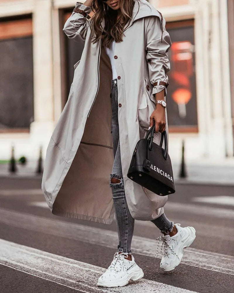 Phantasy Long Trench Coat Women Loose Button Fashion Casual Suit Elegant Female Pockets Streetwear Commuter Lady Coat Autumn
