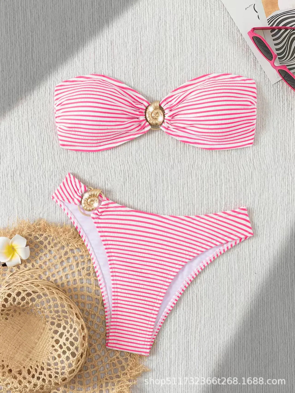 Bikini Fashion Sexy Slim Fit Two-piece Set with Personalized Stripe Beautiful Split Swimsuit for Women Bikini Strapless Swimwear