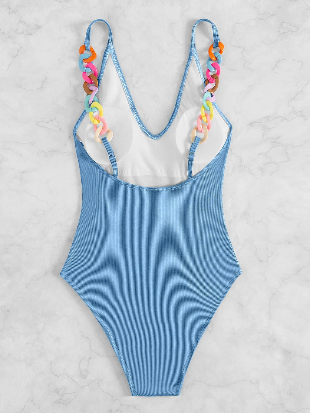 3 Colors Sexy One Piece Swimsuit Swimwear Women Deep V-neck Colorful Chain Solid Bathing Suit Beachwear 2026 New Bikinis Mujer
