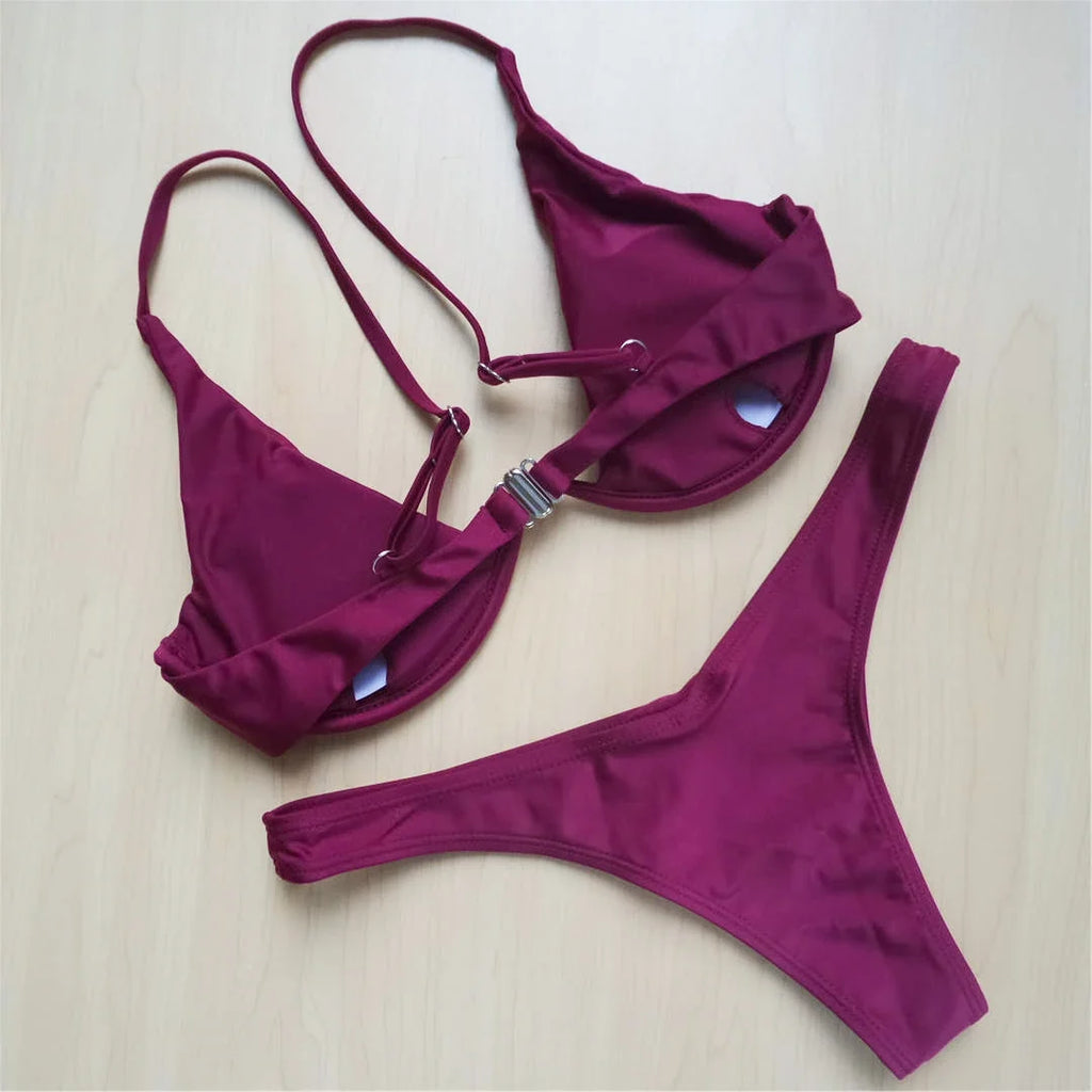 S - XL V-bar Underwired Bikini Female Swimsuit Women Swimwear Two-piece V shape Wire Bikini set Bather Bathing Suit Swim V439