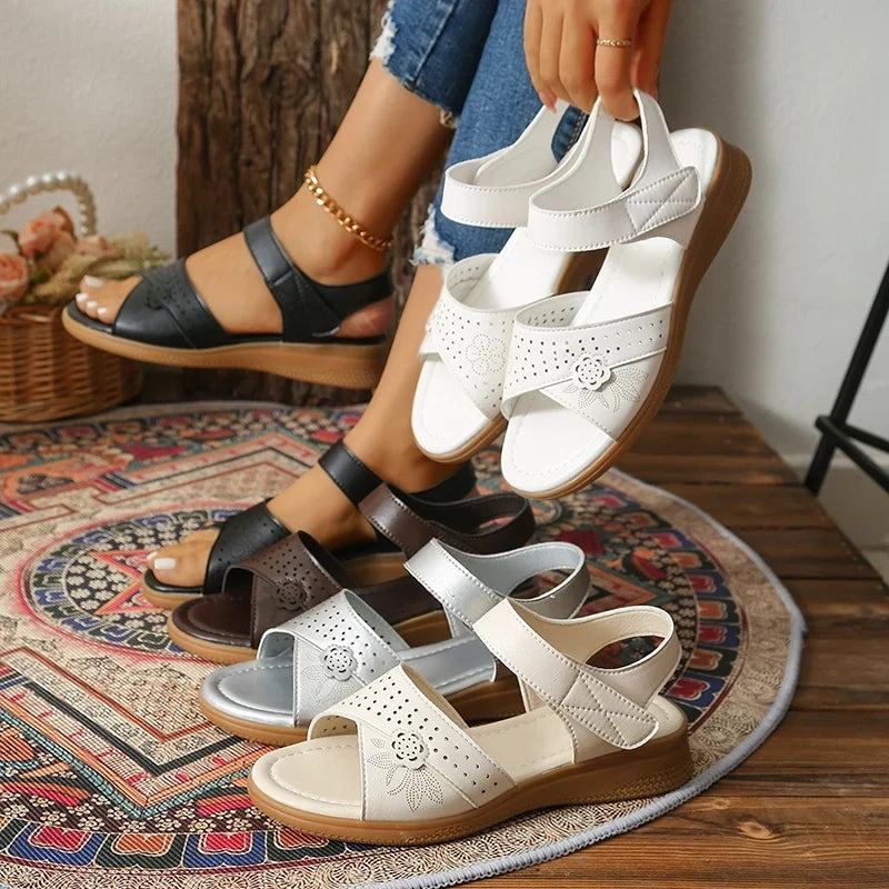Summer Silver Thick Sole Sandals Women Comfortable Hollow Out Non Slip Platform Sandles Woman Hook Loop Soft Sole Casual Sandals