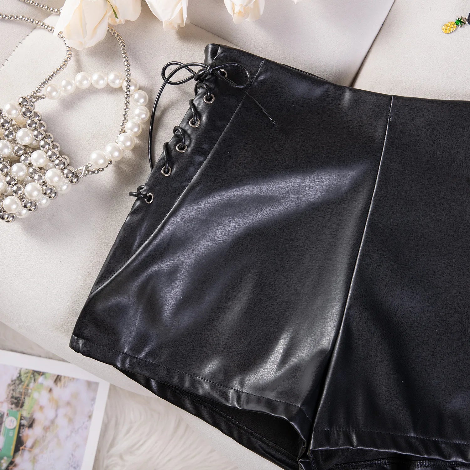 New Solid Color High Waist Elastic Shorts Women's Tight Casual Shorts Thin Drawstring Pure Desire Casual Charming Shorts NWSV