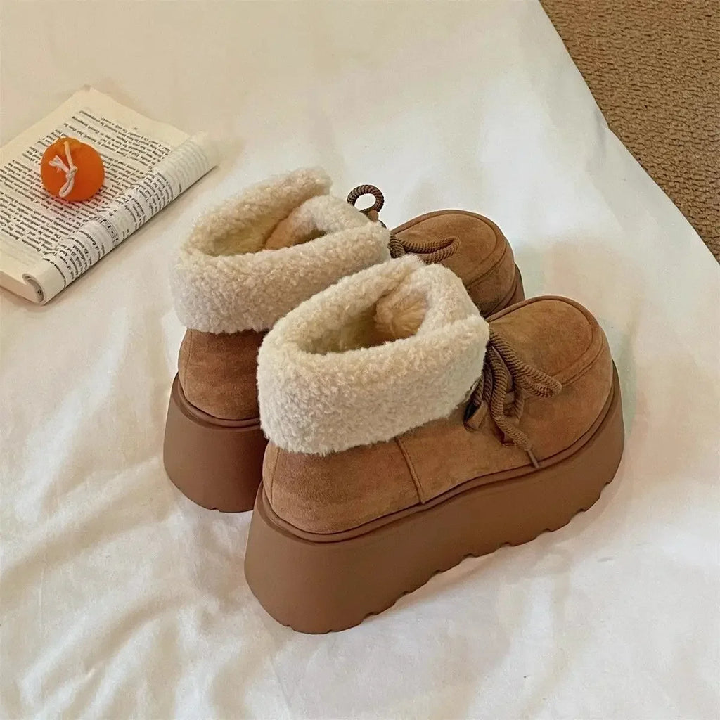 2026 New Winter Chunky Platform Women Fur Snow Boots Keep Warm Thick Sole Warm Cotton Short Booties Shoes Zapatos Mujer