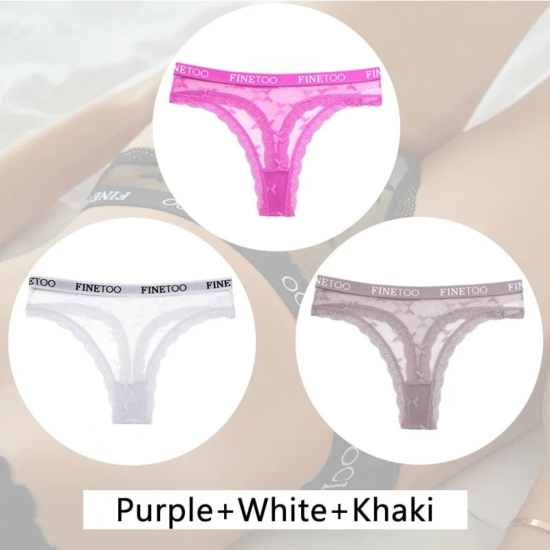New 3Pcs Lace Thongs Women Floral G-string Underwear Trendy Letter T-Back Underpants Sexy Low Waist Bikini Panties Ladies Panty
