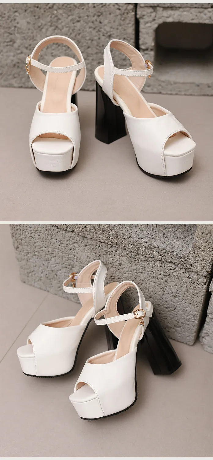 New Women Sandals Summer Shoes Sexy Peep Toe Thick High Heels Platform Black Dress Party Wedding Shoes Woman Pumps