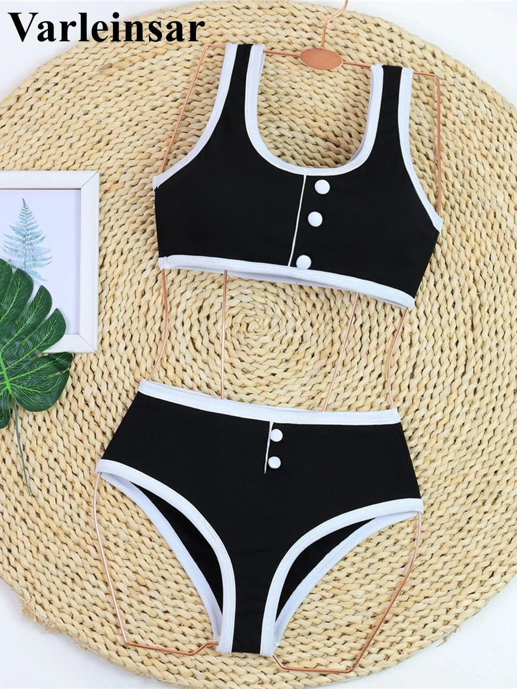 2026 New With Button Mid Waist Bikini Female Swimsuit Women Swimwear Two-Pieces Bikini Set Padded Bather Bathing Suit Swim V8315