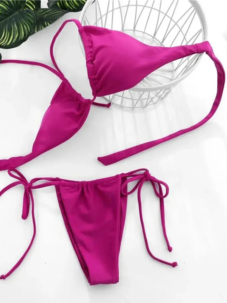 11 Colors Halter Mini Micro Thong Bikini Female Swimsuit Women Swimwear Two-pieces Bikini Set Bather Bathing Suit Swim Beachwear