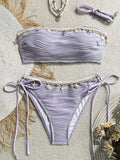 XS - XL Bandeau Wrinkled High Cut Bikini Women Swimwear Female Swimsuit Two-pieces Bikini Set Shells Bather Bathing Suit Swim