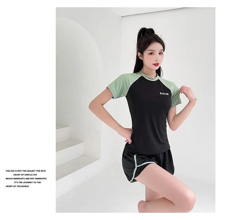 Swimsuit Women's Two-piece Split Sports Style Student Conservative Cover Belly Slimming Hot Spring Ins Style Plus Size  Swimsuit