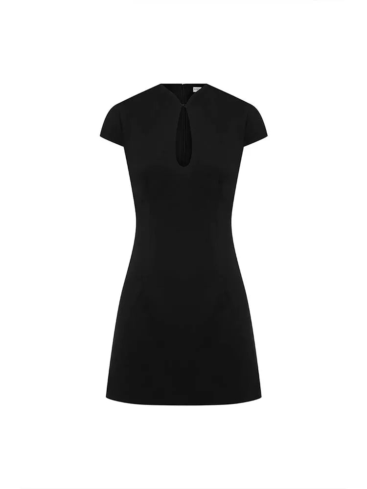 Ahagaga Sexy Mini Dresses Women Elegant Cap Sleeve Slim Bodycon Hollow Out Solid Casual Y2K Formal Office Party Club Vestidos