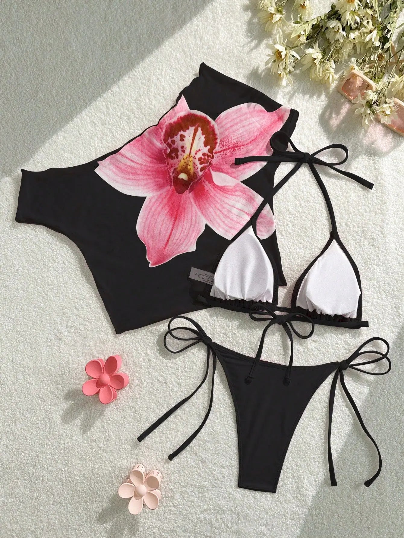 DEKA Flower Printed Short Sleeve Bikini Female Swimsuit Women Swimwear Three-pieces Bikini set Bather Bathing Suit Swim
