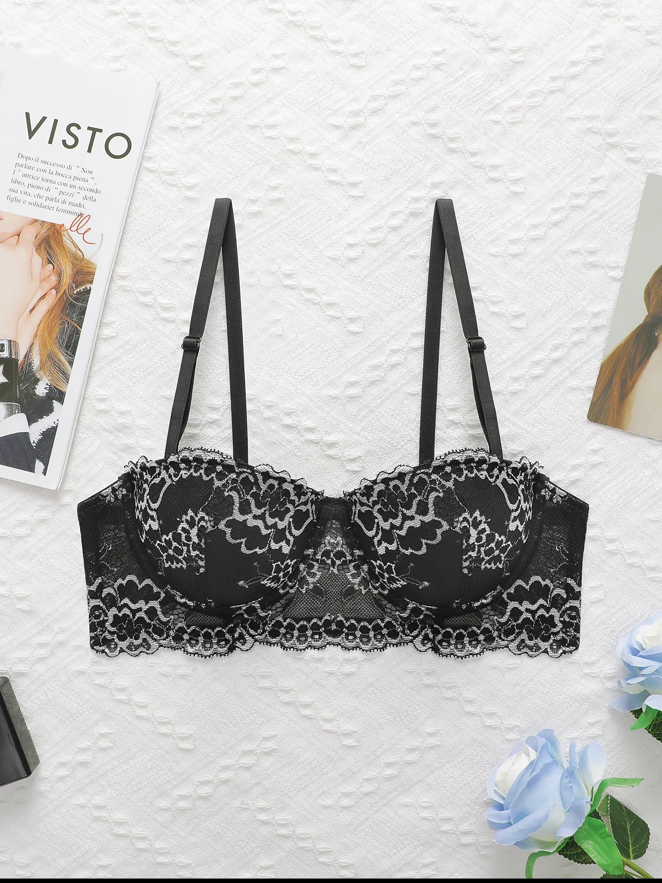 Women's embroidered lace lingerie with steel rims gathered push ups adjustable shoulder straps comfortable fit bra B6106