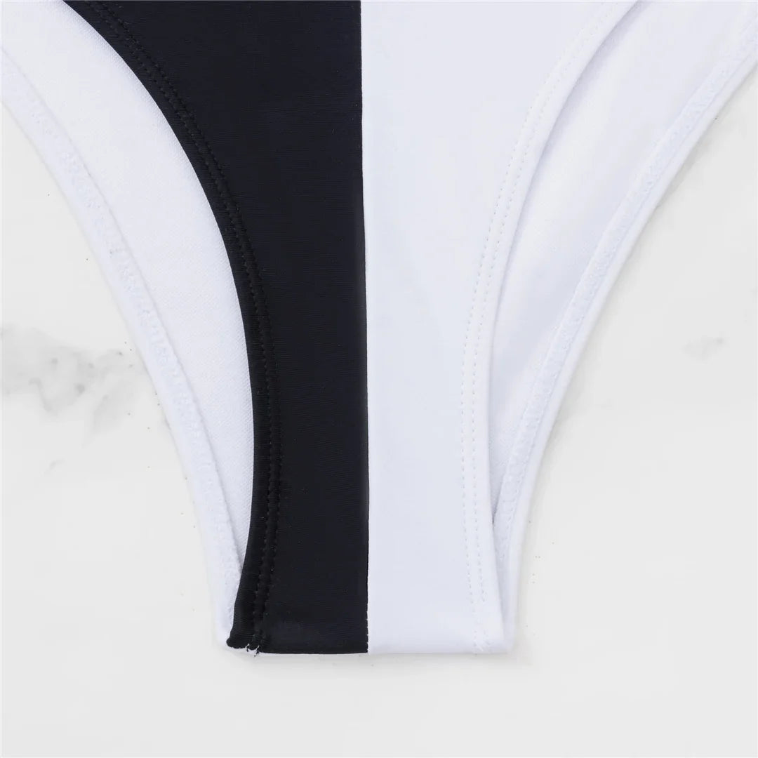 S - XL Splicing V Neck High Leg Cut Women Swimwear One Piece Swimsuit Female Monokini Padded Bather Bathing Suit Swim V5095SW