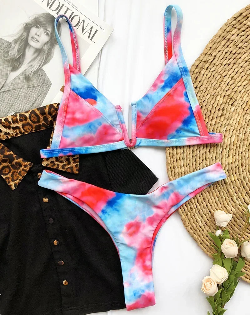 Splicing V Shaped Micro Thong Bikini Women Swimsuit Female Swimwear Two Pieces Bikini Set Push Up Bathing Suit Swim Beachwear