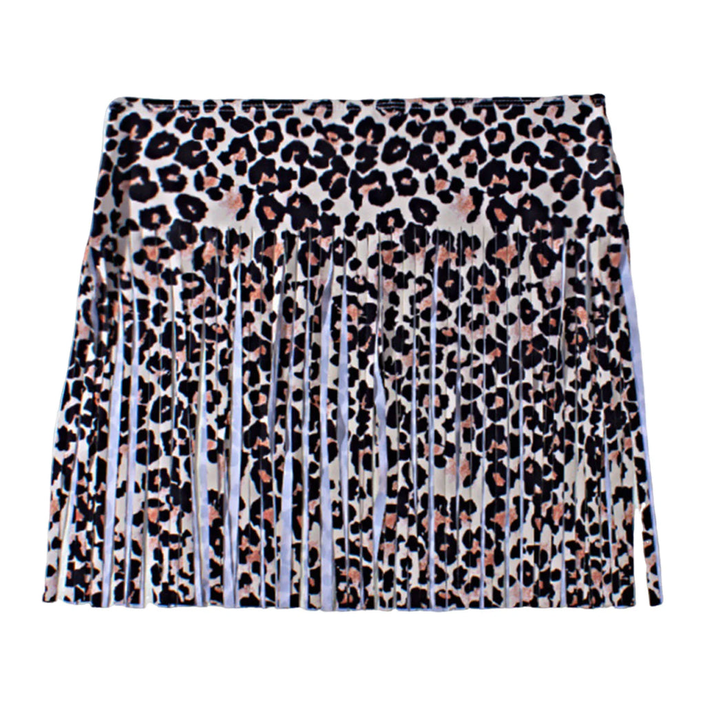 Women Leopard Print Swim Skirt Shorts Tassel Fringe High Waist Bikini Bottom For Beach Party Summer Vacation Pool Bathing Suits