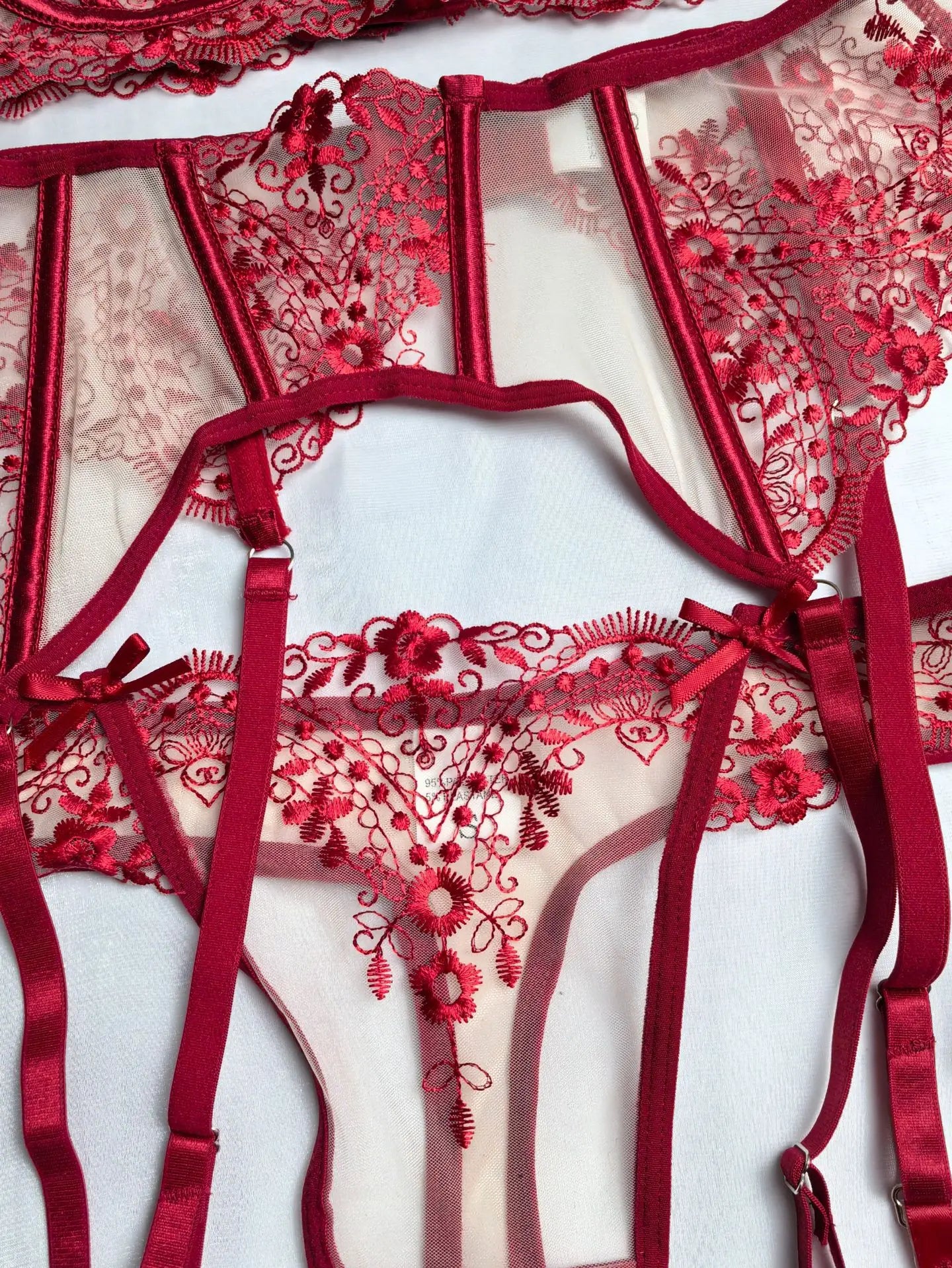 Women's New Floral Embroidered See-Through Mesh Lingerie 4-Piece Set - Sexy Underwear for Special Nights