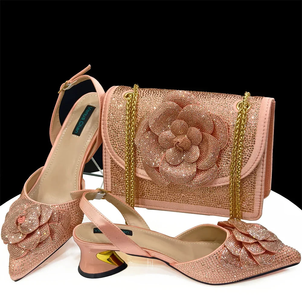 Doershow African fashion Italian Shoes And Bag Sets For Evening Party With Stones gold Italian Handbags Match Bags! HDF1-3