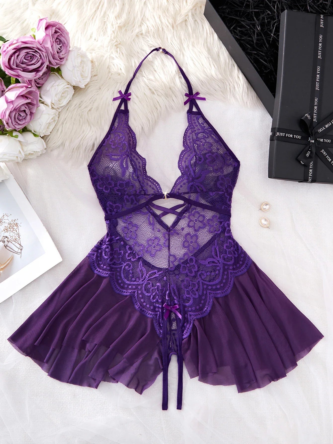 Womens Lace Bodysuit Halter Soft Comfortable Underwear