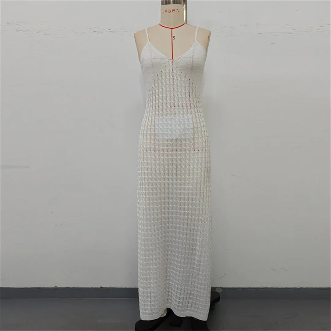 V Neck Sleeveless Hollow Out Crochet Knitted Tunic Beach Cover Up Cover-ups Beach Dress Beach Wear Beachwear Female Women V7212