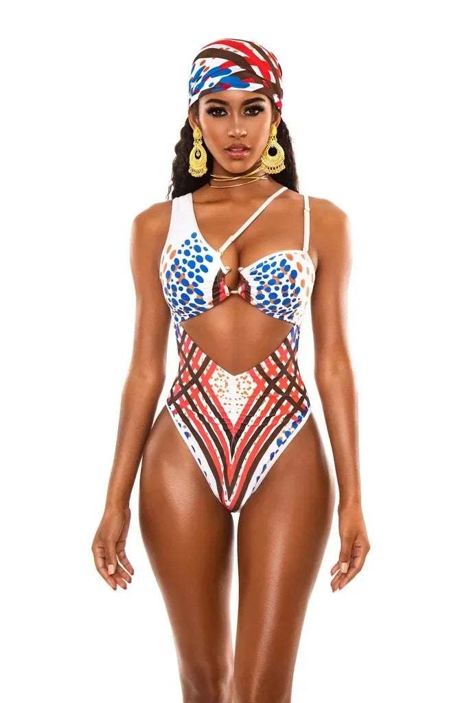 Sexy Bikini Women High Waist Totem Print Hollow Swimwear Swimsuit Female Beach Bikinis Set Bathing Suit Banadores Mujer 2026 New